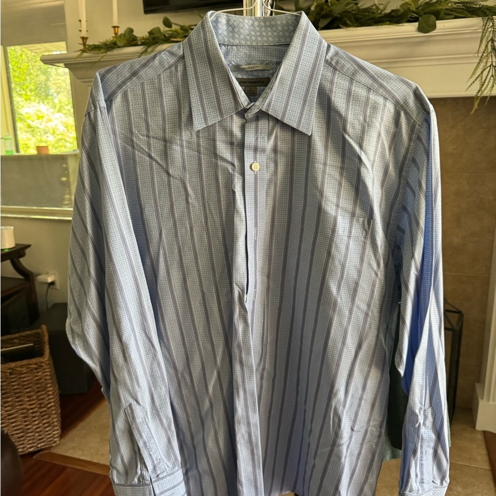 Johnston & Murphy Blue Dress Shirt with Pinstripes